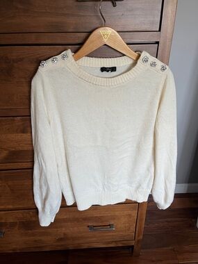 J. Crew Cream Crewneck Sweater with Jeweled Shoulders